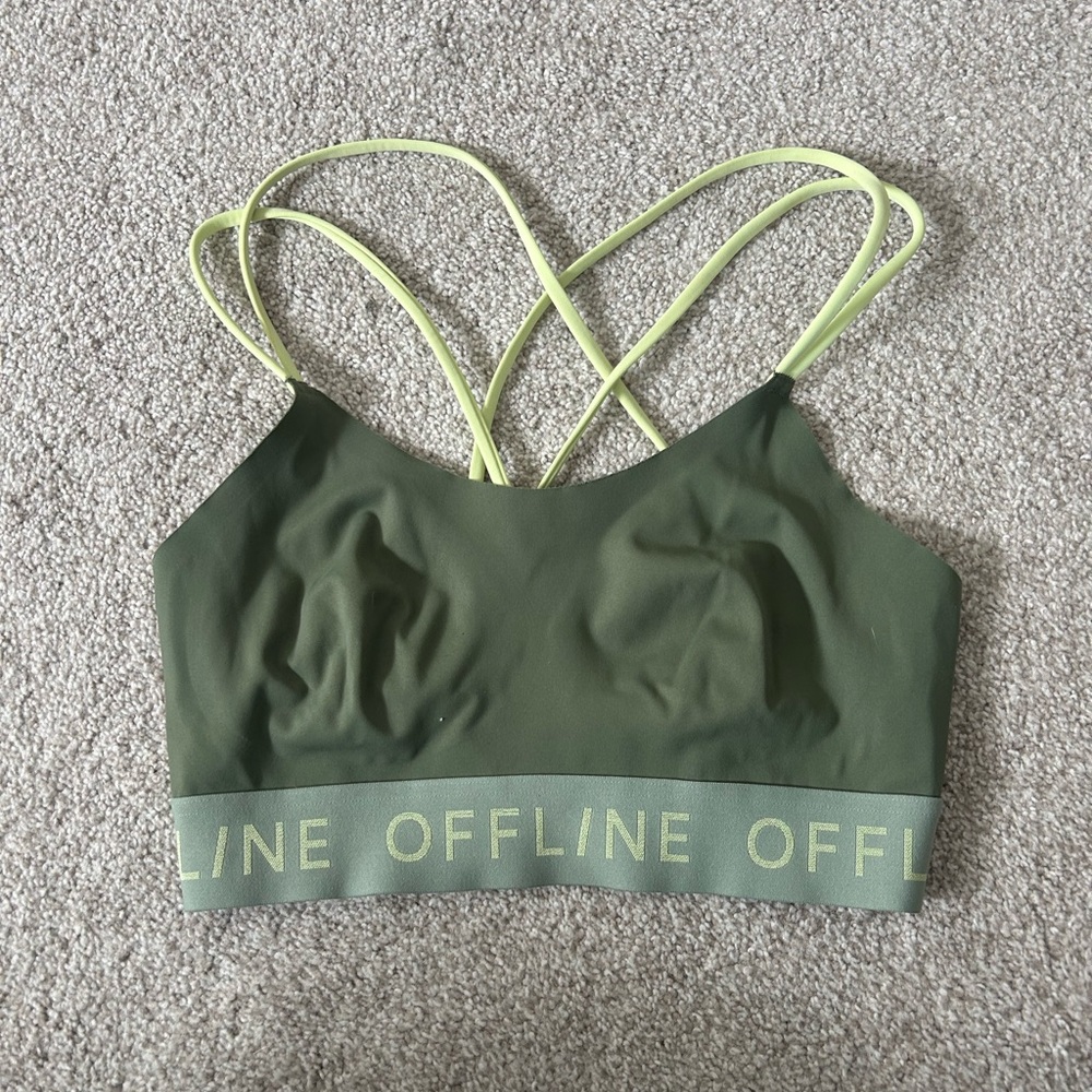 aerie Olive Green Bralette with Light Lime Straps
